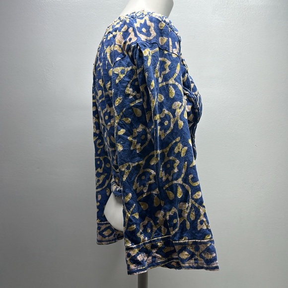 Free People On the Block Bell Sleeve Top Blouse Shirt Pure Cotton Boho Blue XS - Picture 6 of 11